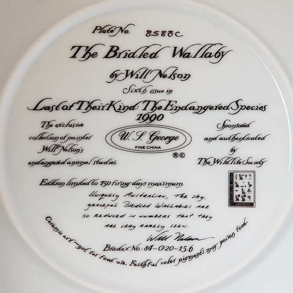 Vintage Decorative Porcelain Plate. The Bridled Wallaby - Picture 4 of 4